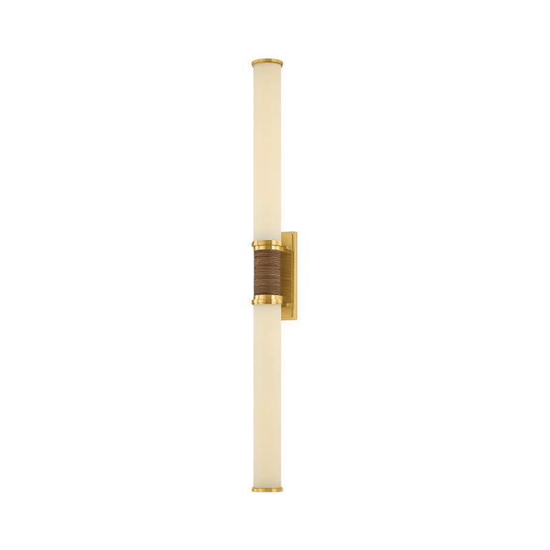 Hudson Valley Edwards Park 28in 2-Light Wall Sconce | Coastal Aged Brass and Opal Glass with Rattan | Bathroom & Vanity Light | Model 8328-AGB