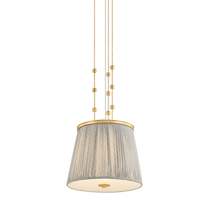 Hudson Valley Valeria 1Lt Pendant, Aged Brass/Gathered Printed Cotton - 8519-AGB
