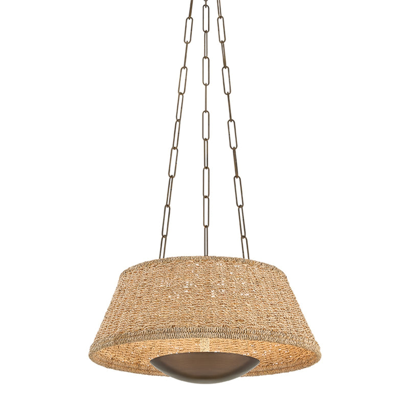 Hudson Valley Echo Lake 22in 1-Light Pendant | Coastal Historic Bronze and Natural Palm Leaf | Kitchen Island & Dining Room | Model 8522-HB