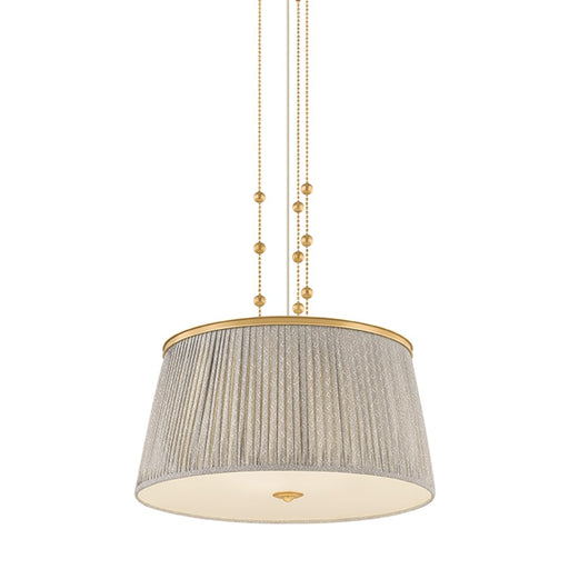 Hudson Valley Valeria 3Lt Pendant, Aged Brass/Gathered Printed Cotton - 8528-AGB