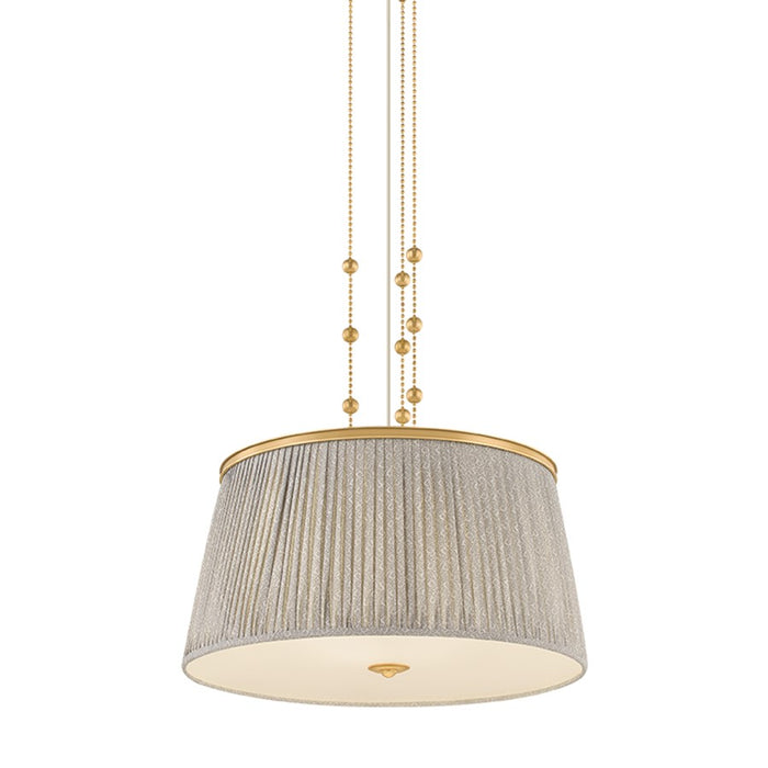 Hudson Valley Valeria 3Lt Pendant, Aged Brass/Gathered Printed Cotton - 8528-AGB