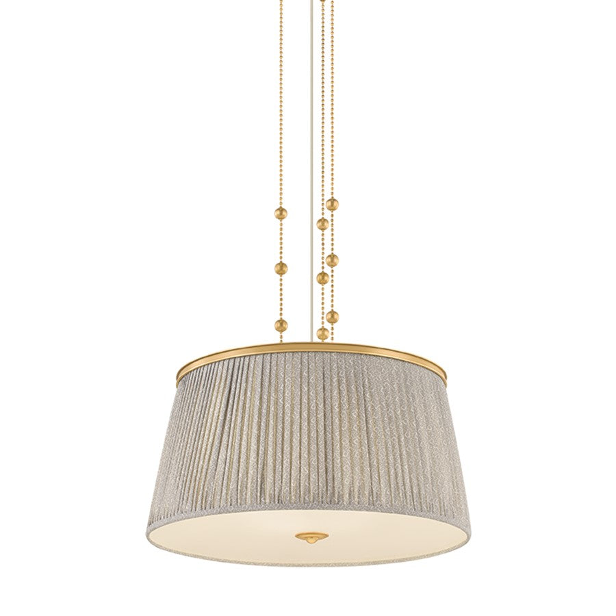 Hudson Valley Valeria 3Lt Pendant, Aged Brass/Gathered Printed Cotton - 8528-AGB