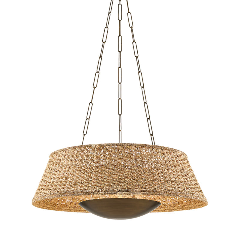 Hudson Valley Echo Lake 32in 1-Light Pendant | Coastal Historic Bronze and Twisted Palm Leaf | Kitchen Island & Dining Room | Model 8532-HB