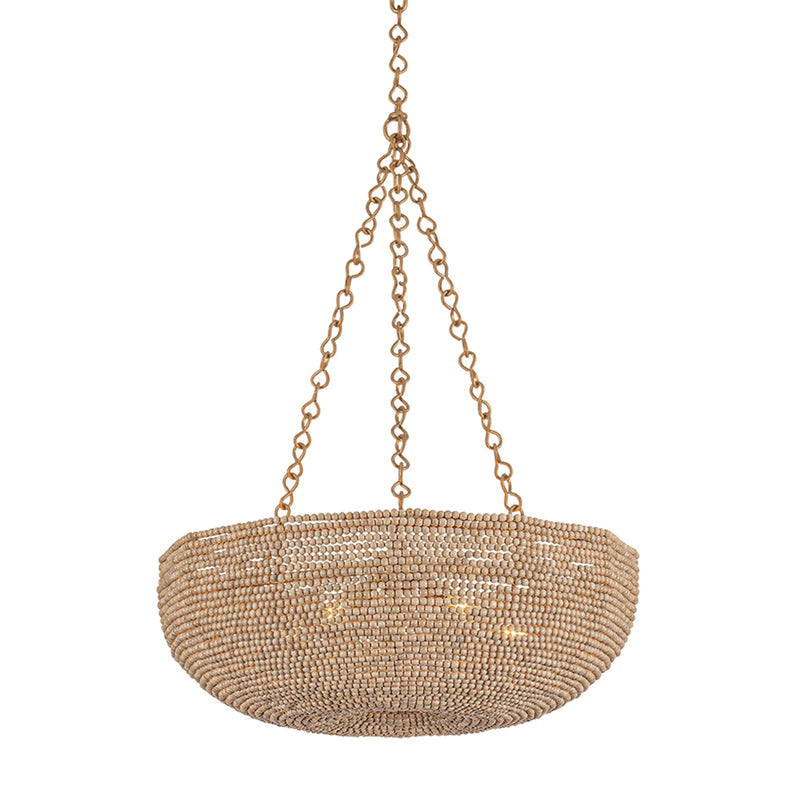 Hudson Valley Oliverea 24in 5-Light Chandelier | Coastal Patina Gold Leaf and Wood Beads | Dining Room & Bedroom | 24 x 24 in | Model 8805-PGL