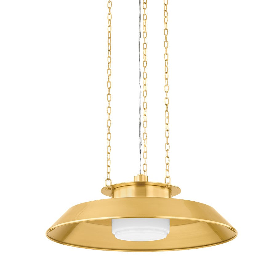 Hudson Valley Woodrow 1 Light 22" Pendant, Aged Brass/Opal Glossy - 8822-AGB