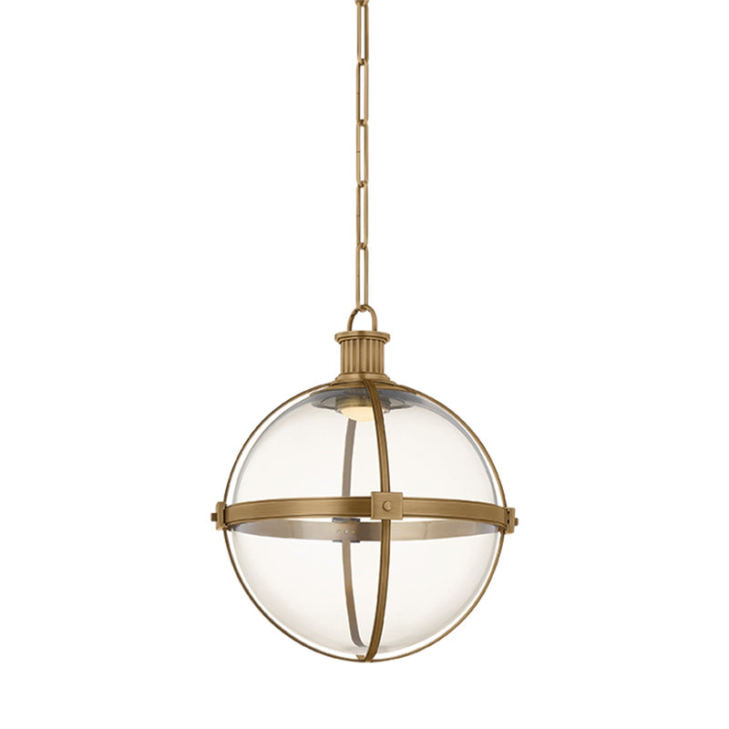 Hudson Valley Westmere 13.5in 1-Light Pendant | Industrial Patina Brass and Clear Glass | Kitchen Island & Dining Room | 13.5 x 16 in | Model 8913-PBR