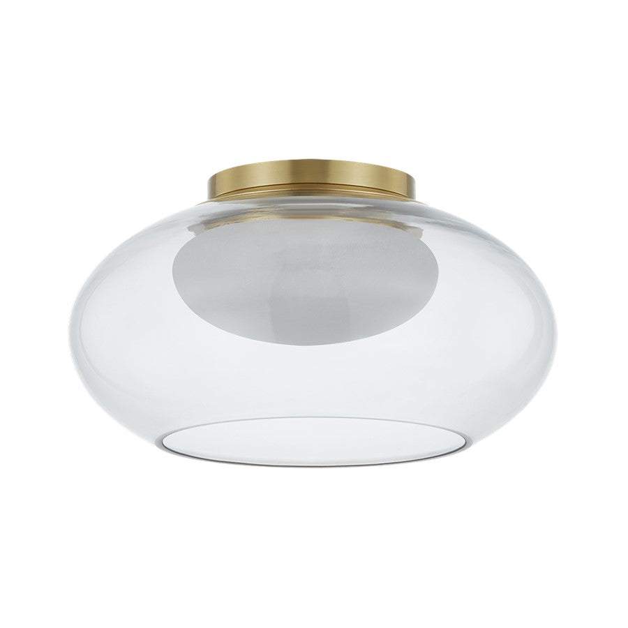 Hudson Valley Moore 1 Light 12" Flush Mount, Aged Brass/Clear - 9013-AGB