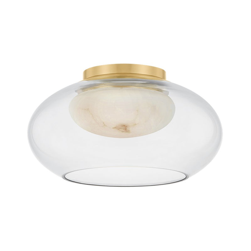 Hudson Valley Moore 1 Light 12" Flush Mount, Aged Brass/Clear