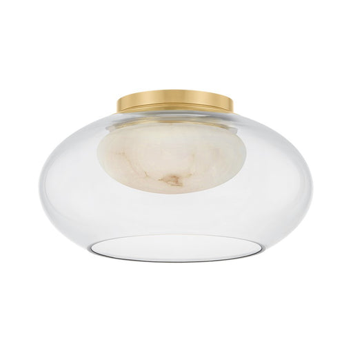 Hudson Valley Moore 1 Light 12" Flush Mount, Aged Brass/Clear