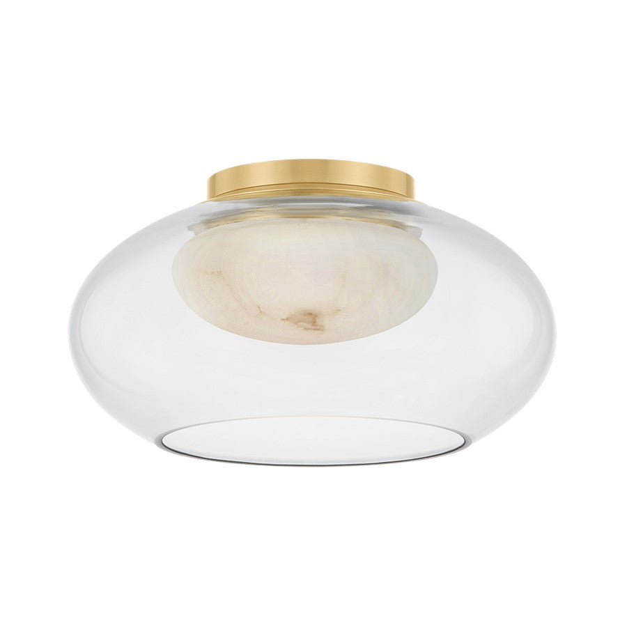 Hudson Valley Moore 1 Light 12" Flush Mount, Aged Brass/Clear