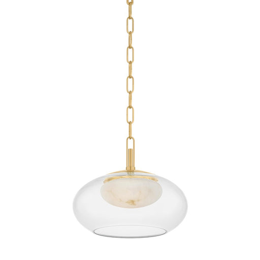 Hudson Valley Moore 1 Light Pendant, Aged Brass/Clear