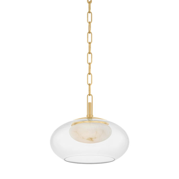 Hudson Valley Moore 1 Light Pendant, Aged Brass/Clear
