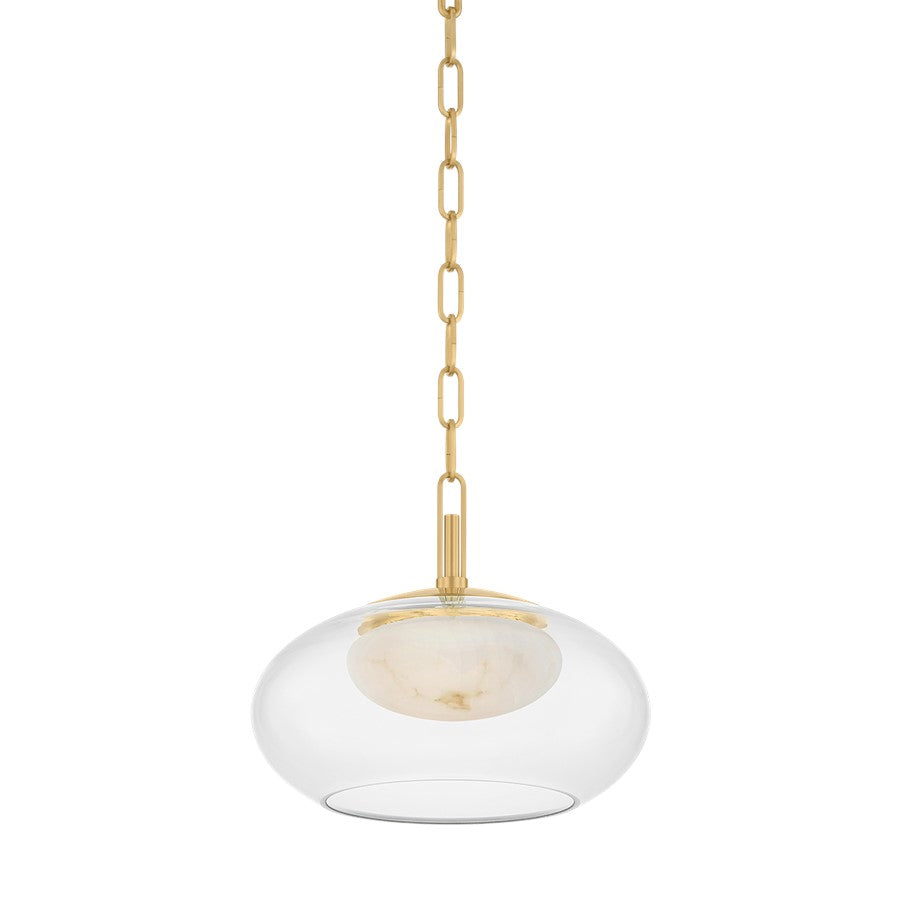 Hudson Valley Moore 1 Light Pendant, Aged Brass/Clear