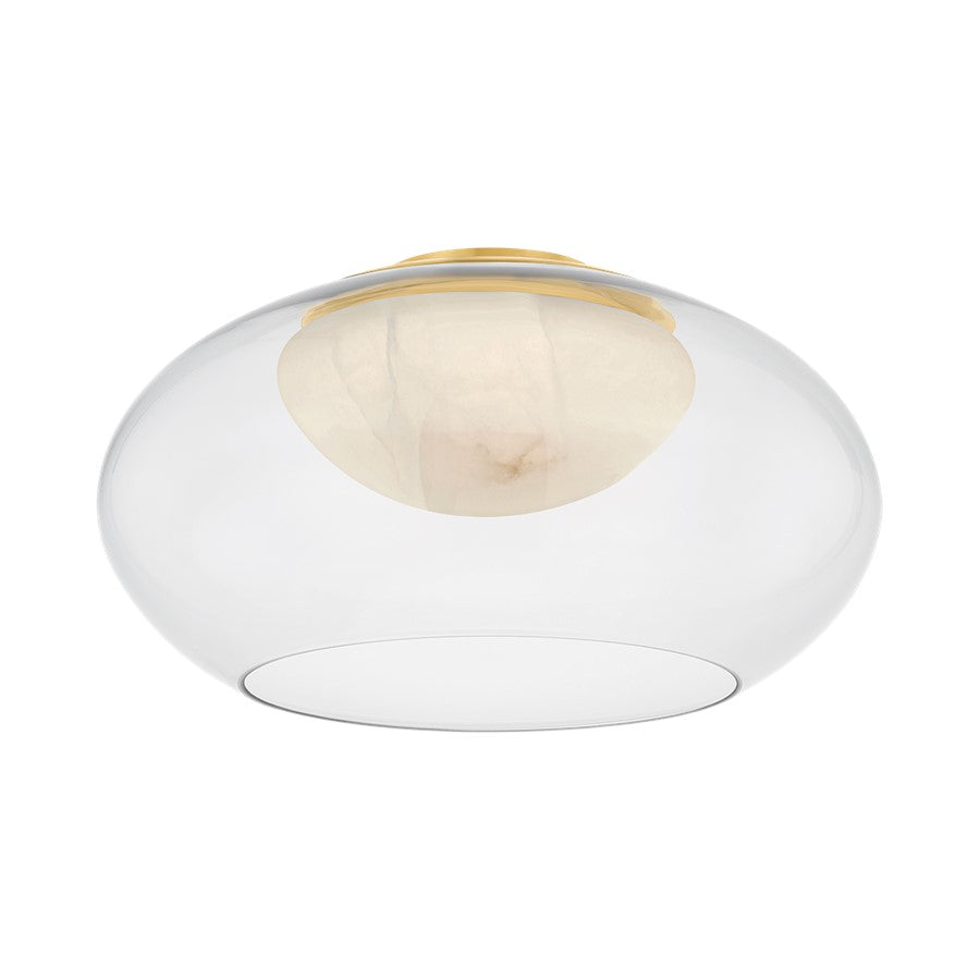 Hudson Valley Moore 1 Light 17" Flush Mount, Aged Brass/Clear