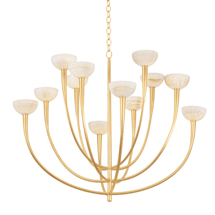 Hudson Valley Maywood 12Lt Chandelier, Vintage Gold Leaf/Onyx - 9045-VGL