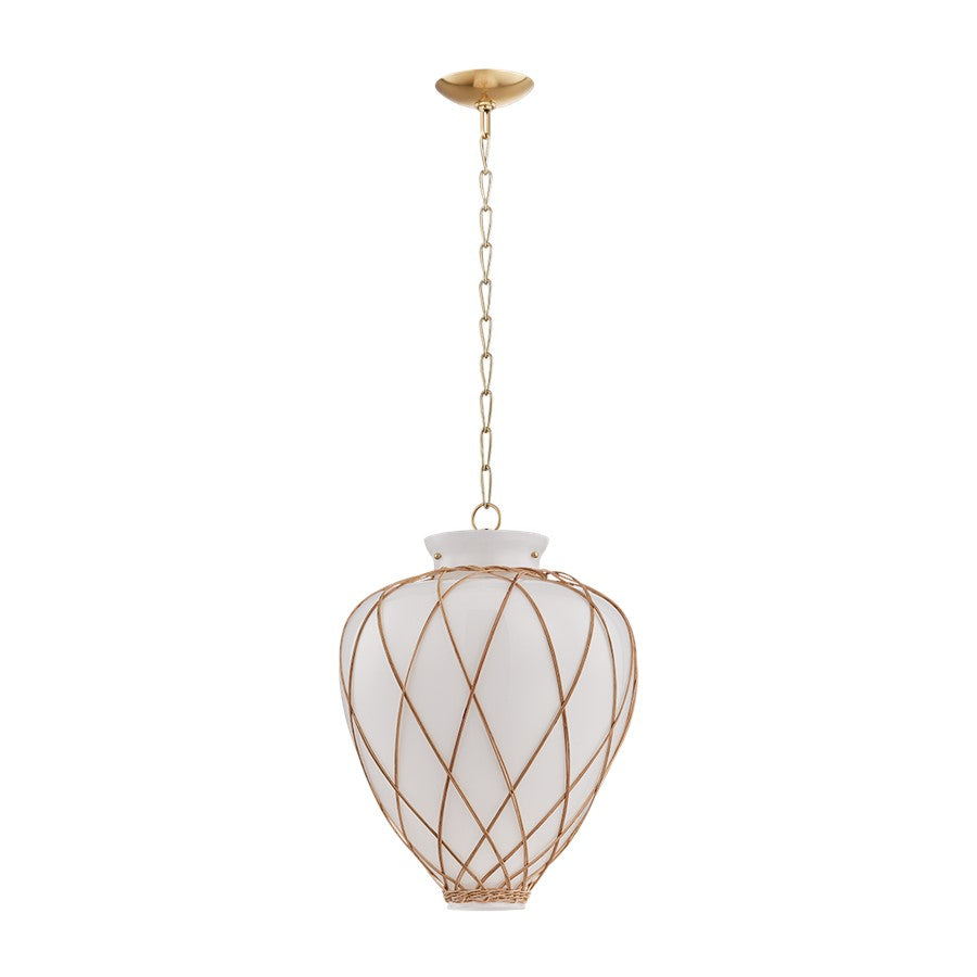 Hudson Valley Apple Valley 1Lt 17" Pendant, Aged Brass/Opal Glossy - 9217-AGB