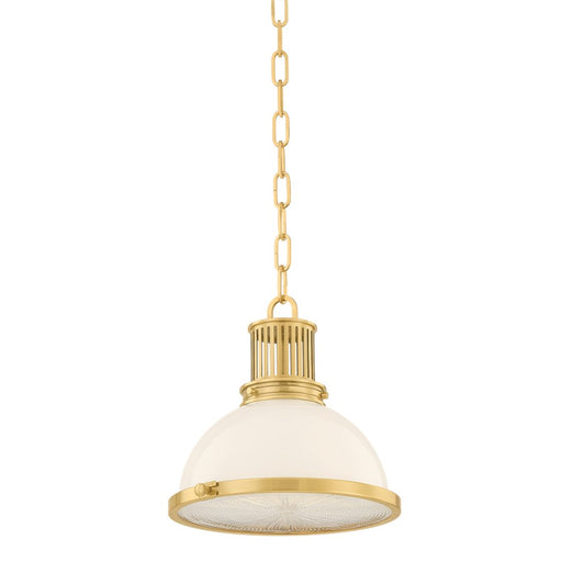 Hudson Valley Pinesbridge 1Lt 11" Pendant, Aged Brass/Opal Glossy - 9309-AGB