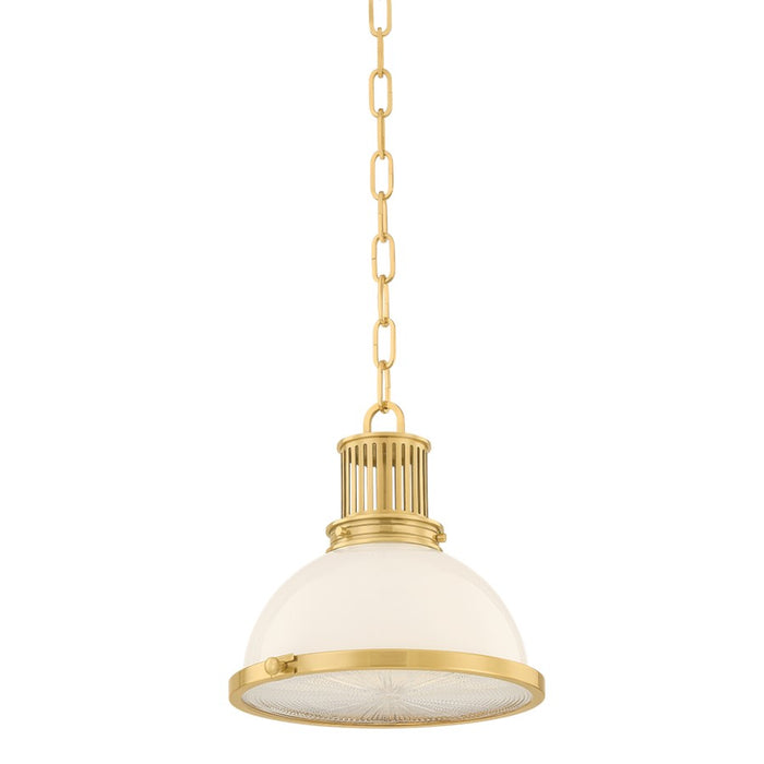 Hudson Valley Pinesbridge 1Lt 11" Pendant, Aged Brass/Opal Glossy - 9309-AGB