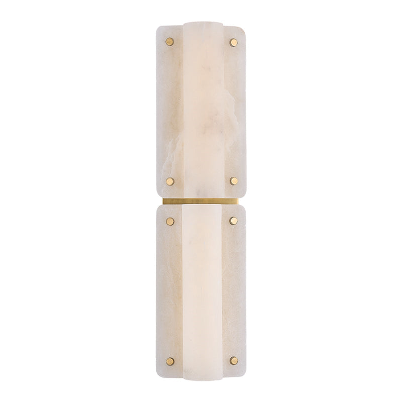 Hudson Valley Sunnybrook 25in 2-Light Wall Sconce | Modern Aged Brass and Alabaster Natural Stone | Bedroom & Hallway Accent Light | Model 9452-AGB