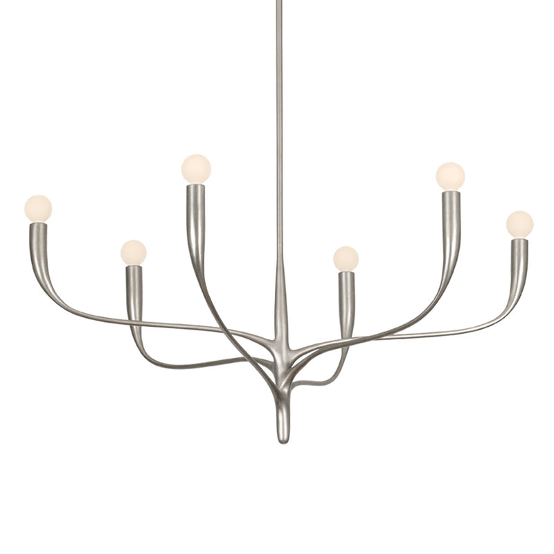 Hudson Valley Labra 37in 6-Light Chandelier | Botanical Warm Silver Leaf Steel | Dining Room & Foyer | 36.75 x 17.75 in | Model 9606-WSL