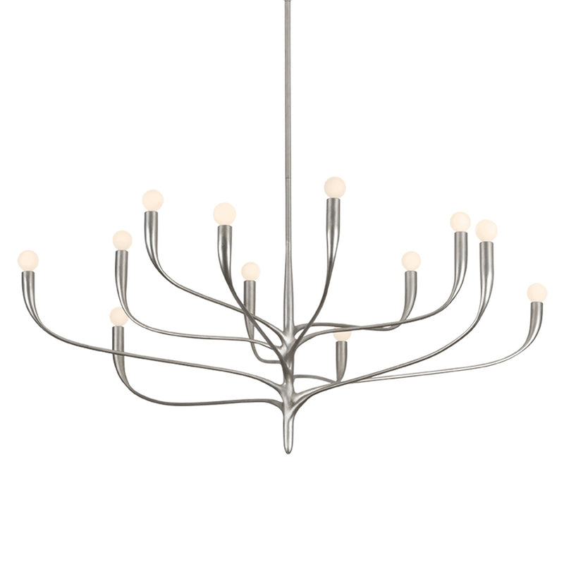 Hudson Valley Labra 51.5in 12-Light Chandelier | Botanical Warm Silver Leaf and Glass | Dining Room & Foyer | 51.5 x 20.5 in | Model 9612-WSL