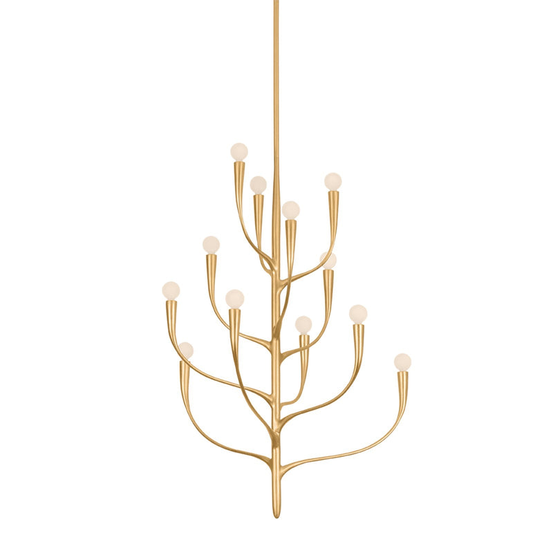 Hudson Valley Labra 32in 12-Light Chandelier | Botanical Vintage Gold Leaf and Glass | Dining Room & Foyer | Model 9612B-VGL