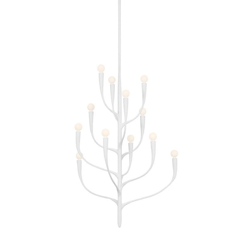 Hudson Valley Labra 32in 12-Light Chandelier | Botanical White Plaster Steel with Glass Globes | Dining Room & Foyer | 32 x 40 in | Model 9612B-WP
