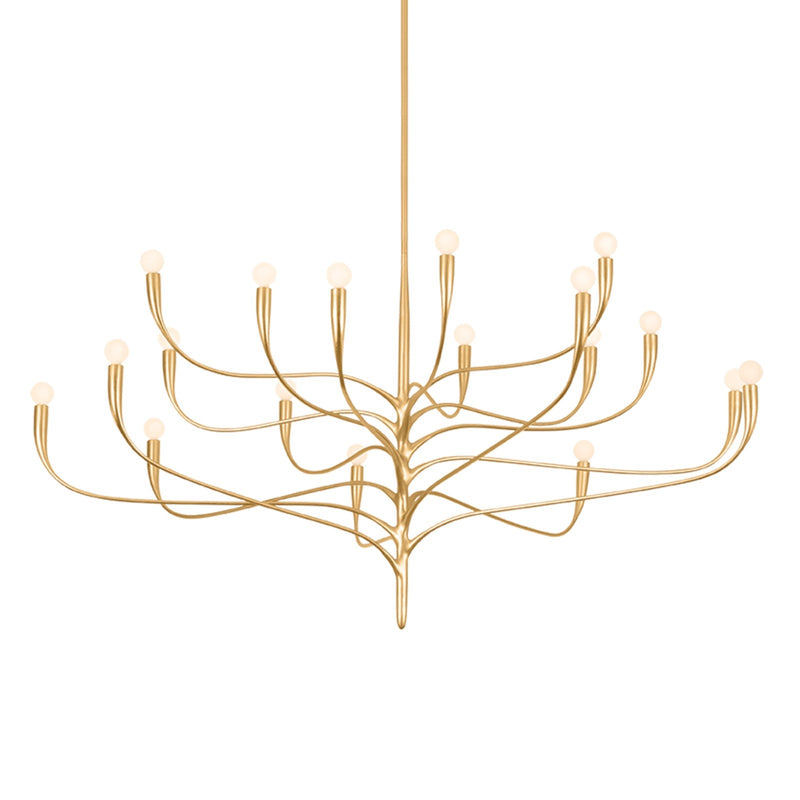 Hudson Valley Labra 66in 18-Light Chandelier | Botanical Vintage Gold Leaf and Glass | Dining Room & Foyer | 66 x 33 in | Model 9619-VGL