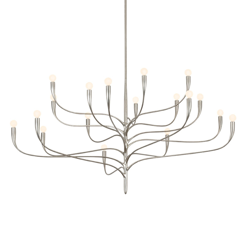 Hudson Valley Labra 66in 18-Light Chandelier | Botanical Warm Silver Leaf Steel | Dining Room & Grand Foyer | 66 x 33 in | Model 9619-WSL