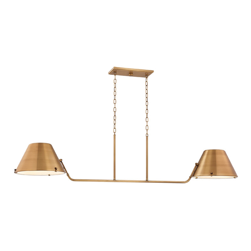 Hudson Valley Tannersville 52.25in 2-Light Linear Chandelier | Patina Brass and White Glass | Dining Room & Kitchen Island | Model 9702-PBR