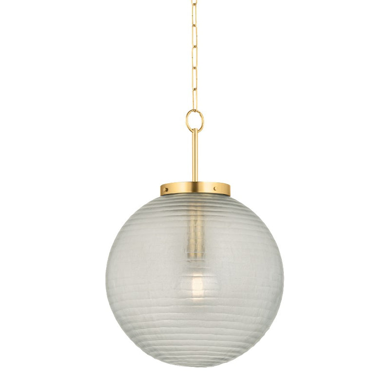 Hudson Valley Falls Mills 1Lt 20" Pendant, Aged Brass/Clear Etched - 9920-AGB