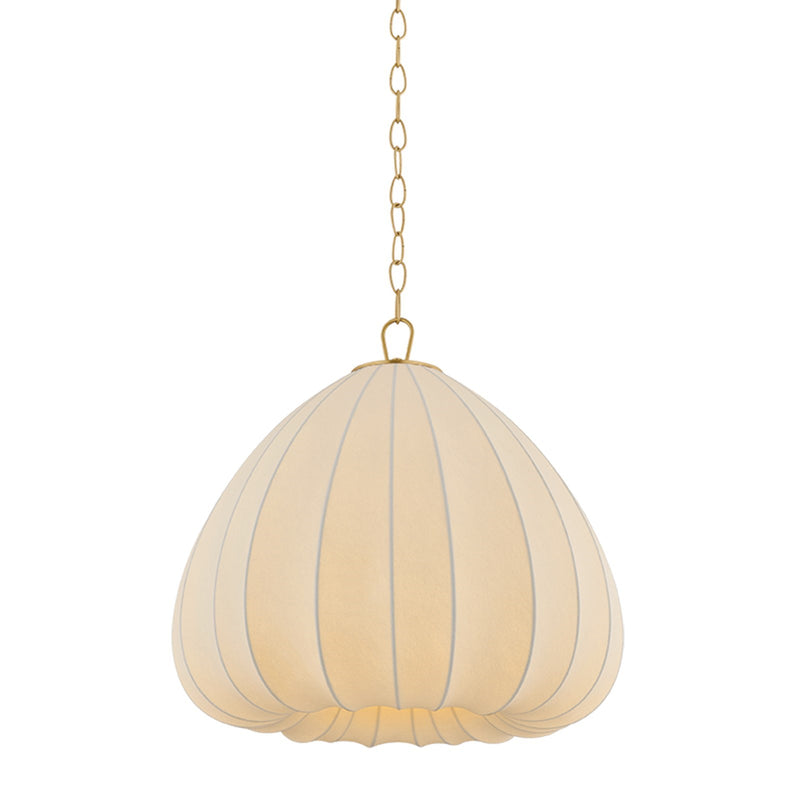 Hudson Valley Oak Summit 24in 1-Light Pendant | Organic Aged Brass and Cream Polymer Fabric | Dining Room & Kitchen Island | Model 9924-AGB