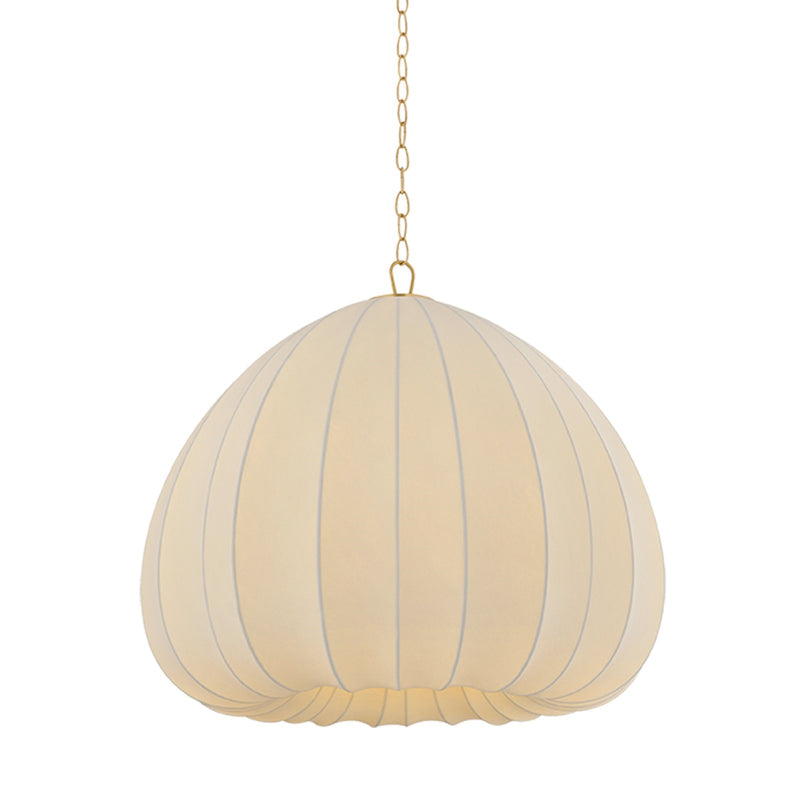 Hudson Valley Oak Summit 33in 1-Light Pendant | Contemporary Aged Brass and Cream Polymer Fabric | Kitchen Island & Dining Room | Model 9933-AGB
