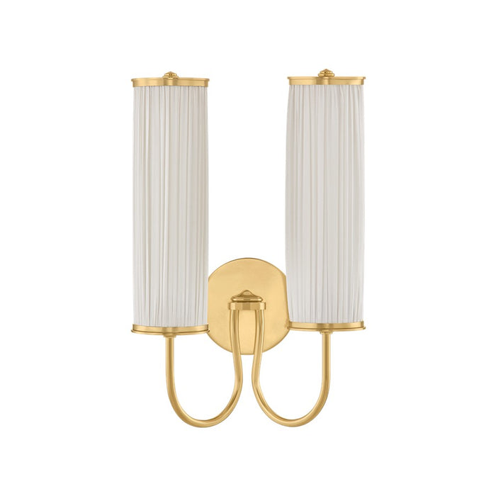 Hudson Valley Elaine 2Lt Wall Sconce, Aged Brass/Ivory Silk - AH5017-AGB