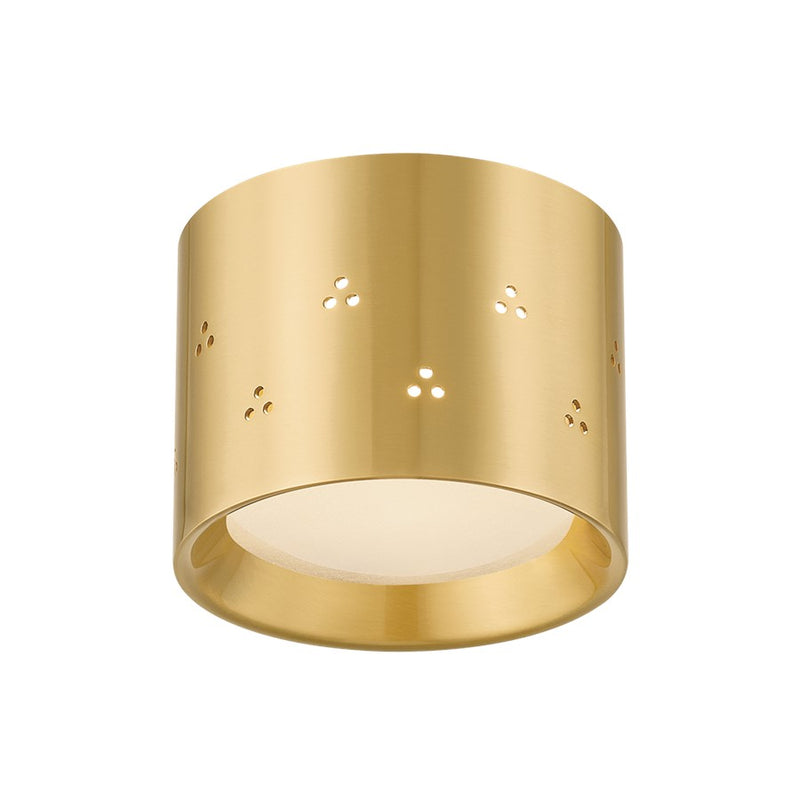 Hudson Valley Edisto 1 Light Flush Mount, Aged Brass/Clear Etched