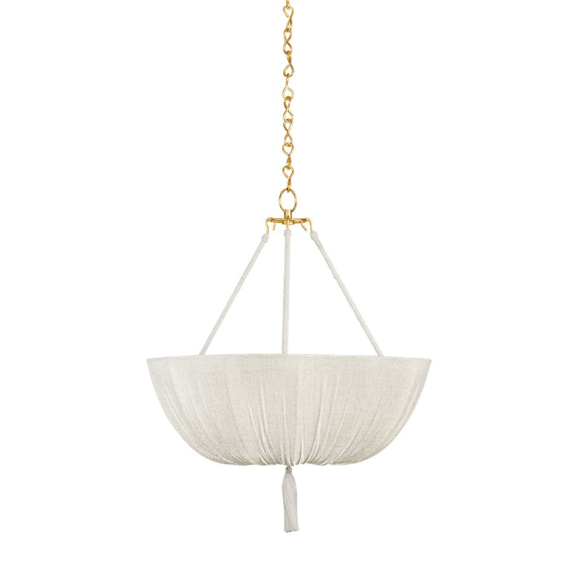 Hudson Valley Carolina 3 Light 22" Pendant, Aged Brass/Raw Silk - CB5722-AGB