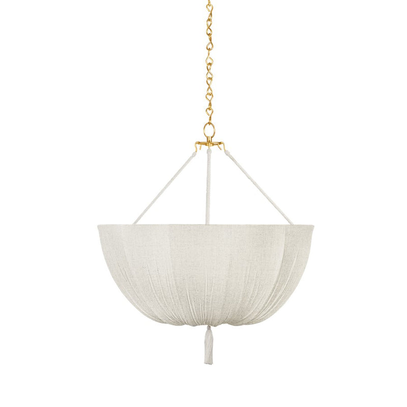 Hudson Valley Carolina 3 Light 30" Pendant, Aged Brass/Raw Silk - CB5730-AGB