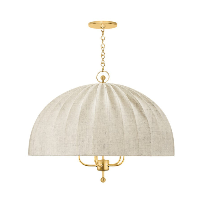 Hudson Valley Palmetto 5 Light Chandelier, Aged Brass/Natural Linen - CB5855-AGB