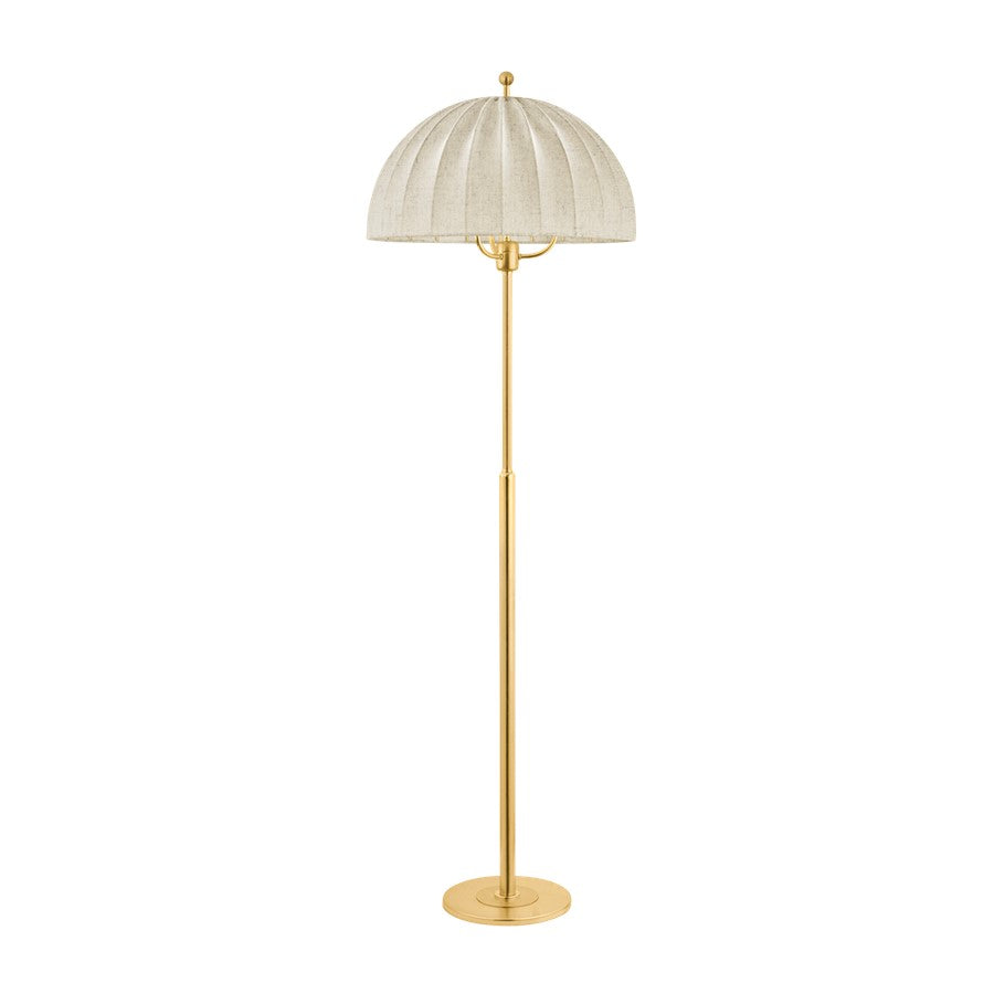 Hudson Valley Palmetto 3Lt Floor Lamp, Aged Brass/Natural Linen - CBL5853-AGB