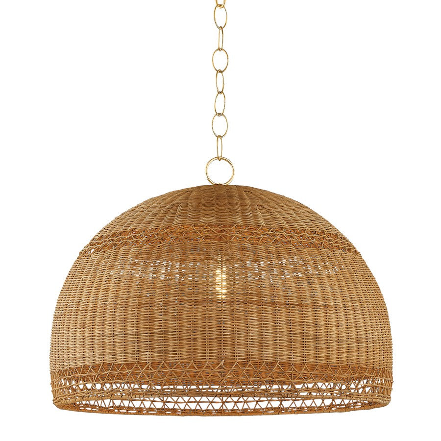 Mitzi April 1 Light 28" Pendant, Aged Brass/Light Natural Wicker - H1008701L-AGB