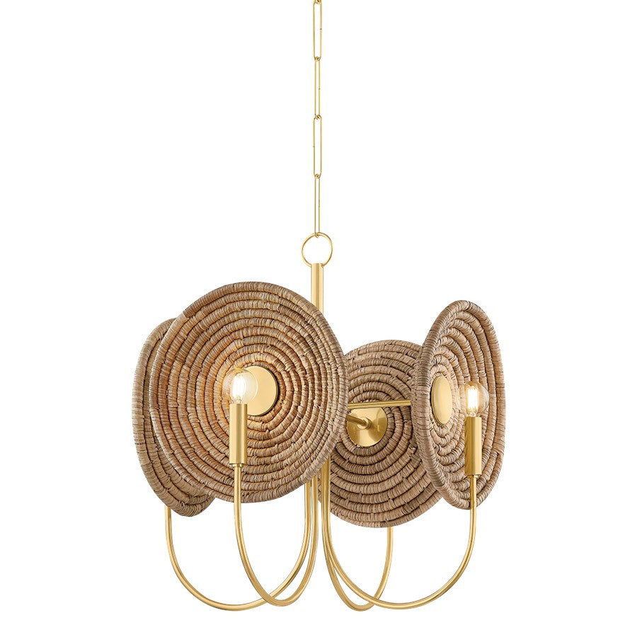 Mitzi Ashby 4 Light Chandelier, Aged Brass/Woven Natural Fiber - H1020704-AGB