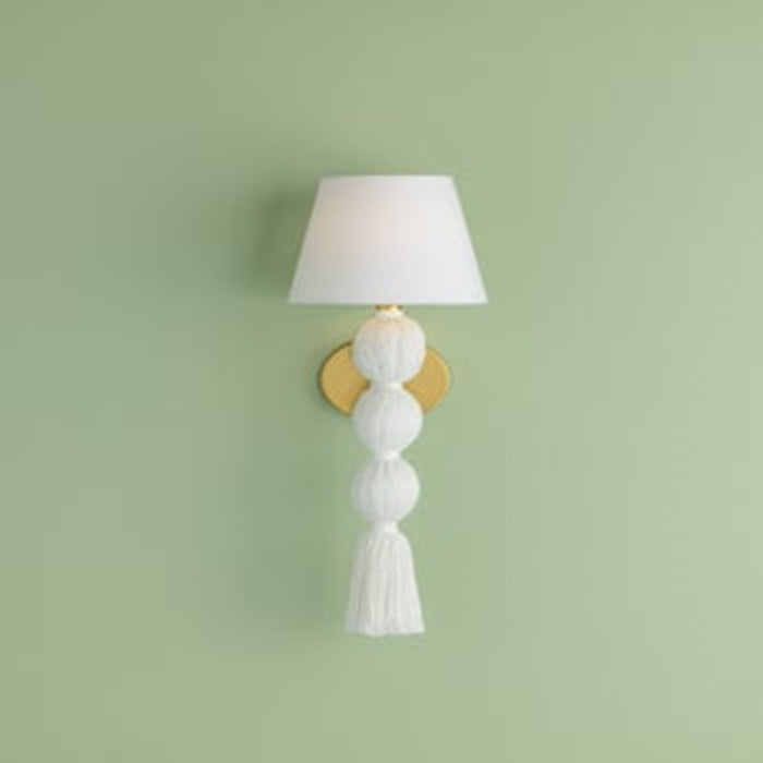 Mitzi Indra 1 Light Wall Sconce, Aged Brass/White Linen