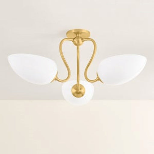 Mitzi Reva 3 Light Semi Flush, Aged Brass/Cloud
