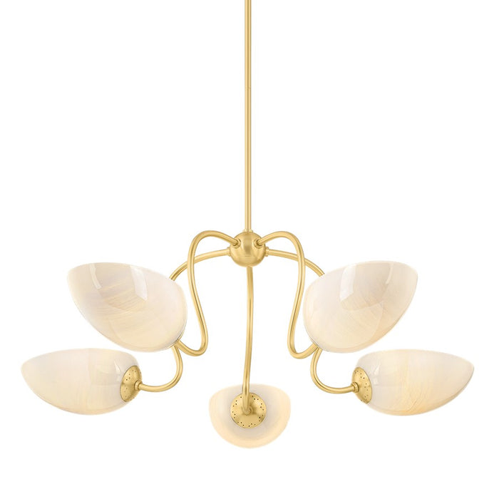 Mitzi REVA 5 Light Chandelier, Aged Brass/Cloud - H1064805-AGB