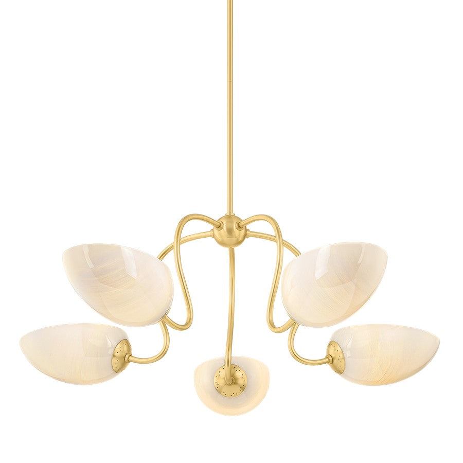 Mitzi REVA 5 Light Chandelier, Aged Brass/Cloud - H1064805-AGB