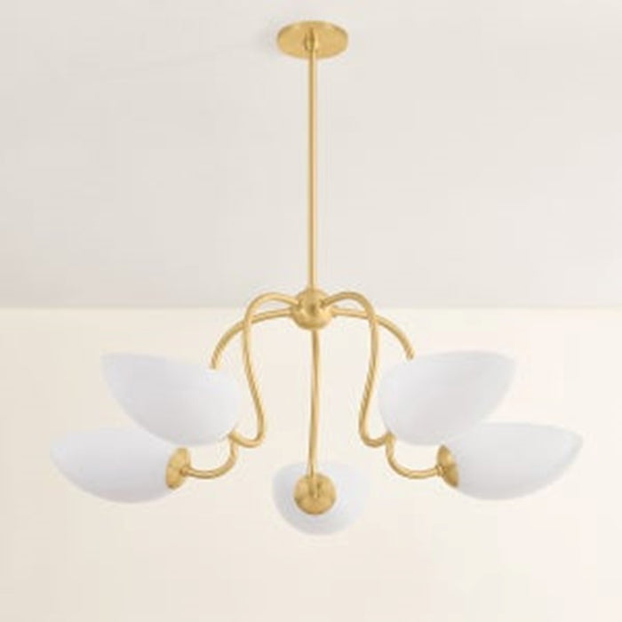 Mitzi Reva 5 Light Chandelier, Aged Brass/Cloud