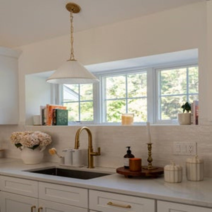 Mitzi Merida 1 Light 16" Pendant, Aged Brass/Faux Silk