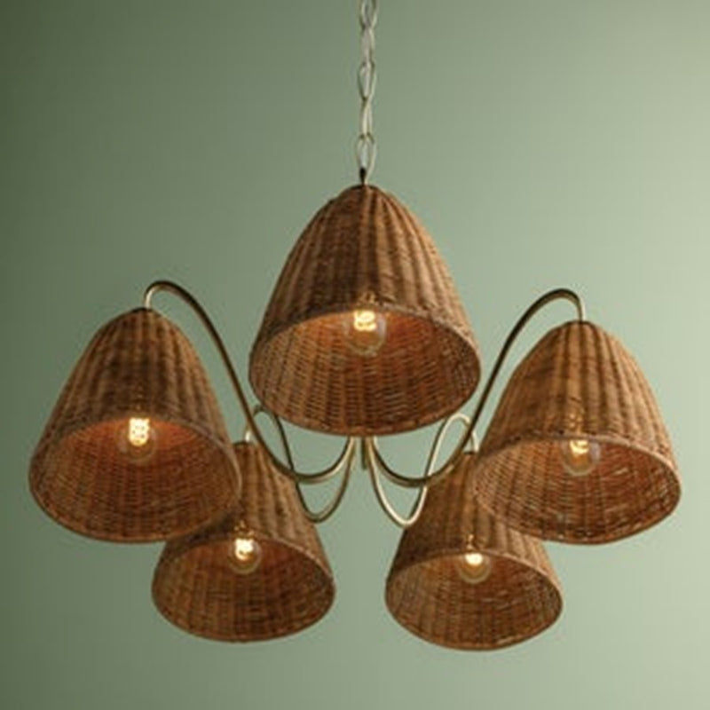 Mitzi Katniss 5Lt Chandelier, Brass/Vintage Natural Wicker