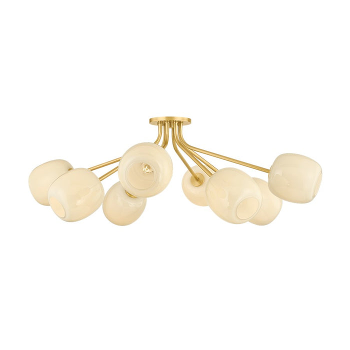 Mitzi Lisette 8 Light Semi Flush, Aged Brass/Cream Opal Glossy - H1092608-AGB