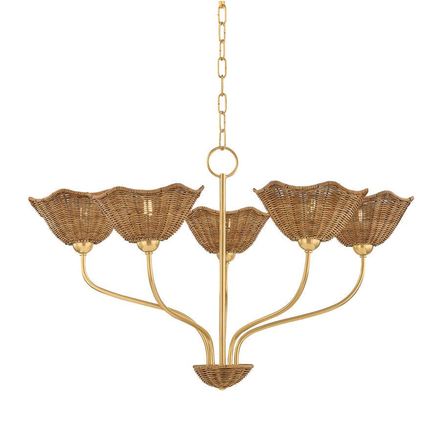 Mitzi Kehlani 5 Light Chandelier, Aged Brass/Light Natural Wicker - H1101805-AGB